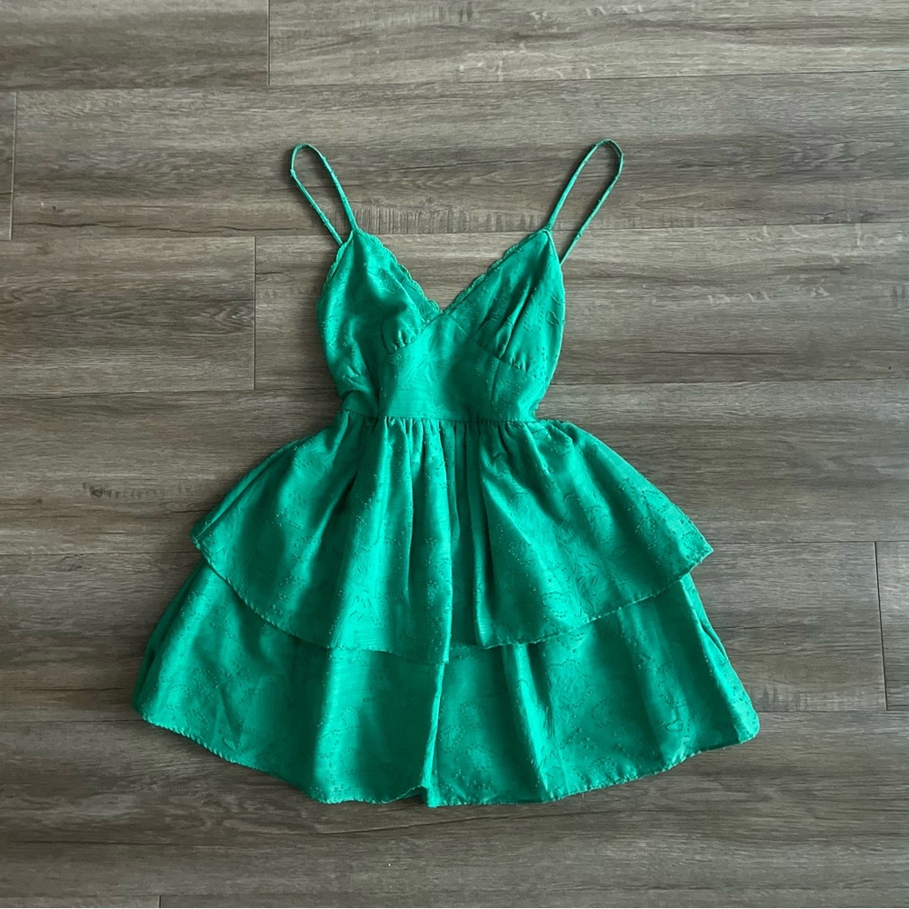 Wild Fable Emerald Textured Mini Ruffle Dress
